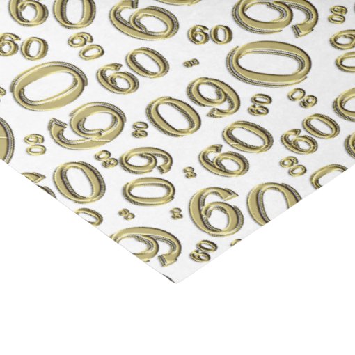 60th Birthday Cool Number Pattern Gold/White Tissue Paper | Zazzle