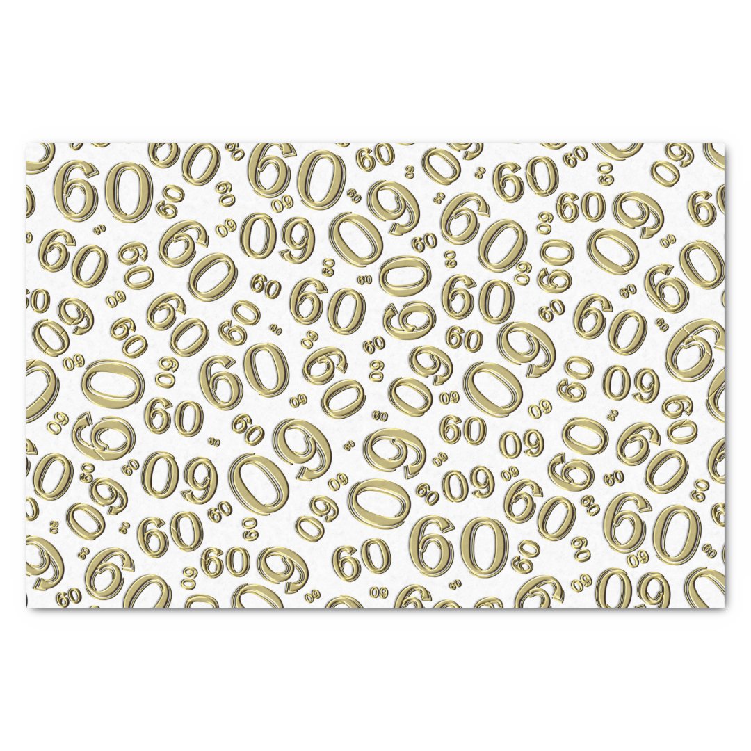 60th Birthday Cool Number Pattern Gold/White Tissue Paper | Zazzle