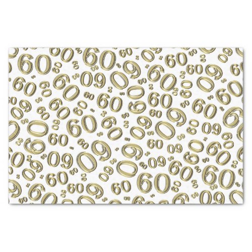 60th Birthday Cool Number Pattern GoldWhite Tissue Paper