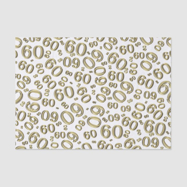 60th Birthday Cool Number Pattern Gold/White Tissue Paper (Front)
