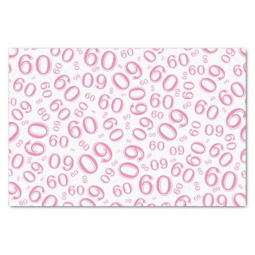 60th Birthday Cool Number Pattern PinkWhite Tissue Paper