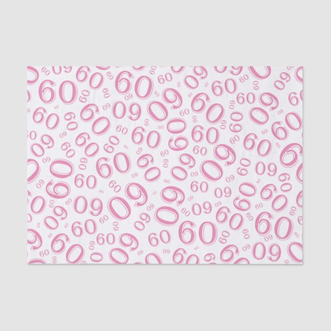 60th Birthday Cool Number Pattern Pink/White Tissue Paper (Front)