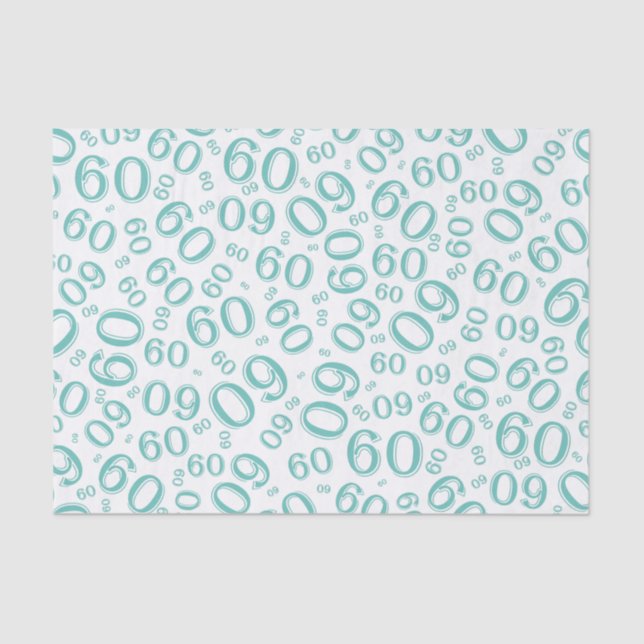 60th Birthday Cool Number Pattern Teal /White Tissue Paper (Front)