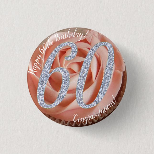 60th Birthday Cupcake 3 Cm Round Badge Button (Front)