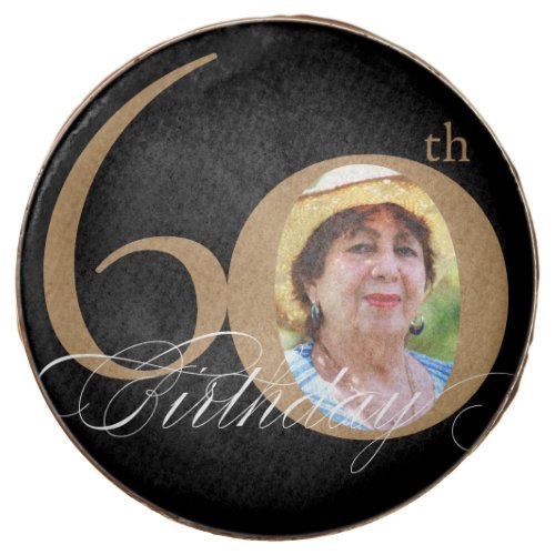 60th Birthday Custom Photo Black Gold Elegant Cake Chocolate Covered Oreo