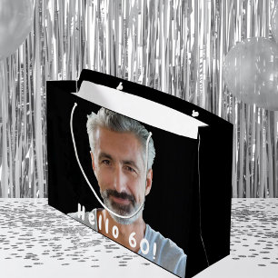 60th birthday custom photo black white large gift bag