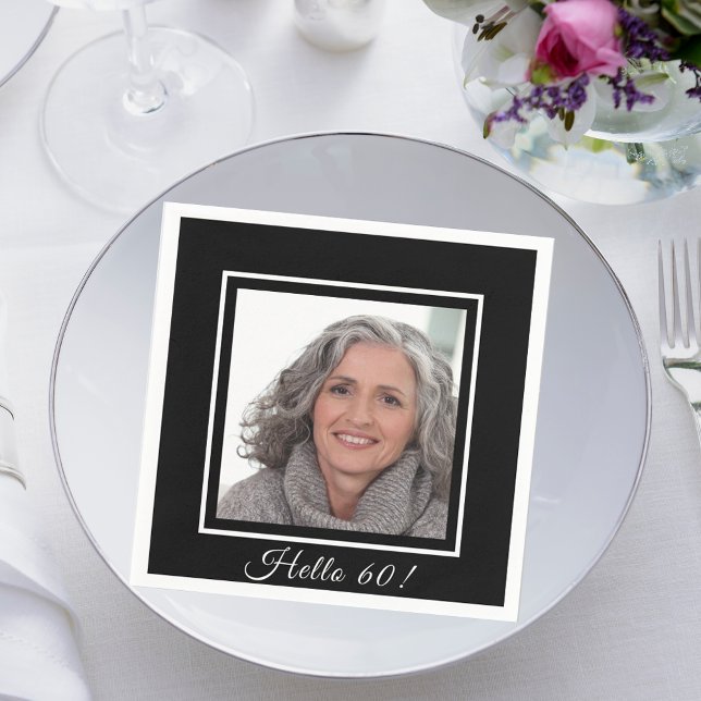 60th birthday custom photo black white napkins (Creator Uploaded)