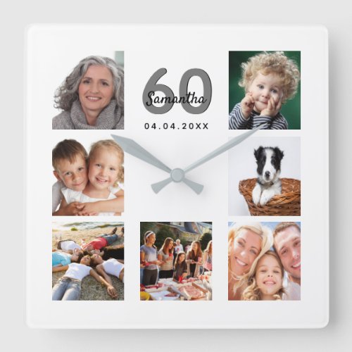 60th birthday custom photo collage family square wall clock