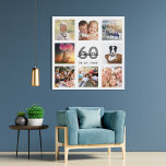 60th birthday custom photo collage white monogram faux canvas print<br><div class="desc">A unique 60th birthday gift or keepsake, celebrating her life with a collage of 8 of your photos. Add images of her family, friends, pets, hobbies or dream travel destination. Personalize and add a name, age 60 and a date. Gray and black colored letters. A chic white background. This canvas...</div>