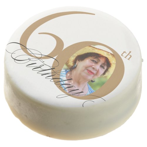 60th Birthday Custom Photo Gold Elegant White Chocolate Covered Oreo