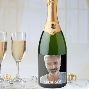 60th birthday custom photo hello 60 guys sparkling wine label