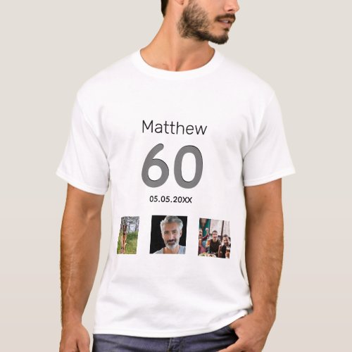 60th birthday custom photo monogram guy T_Shirt