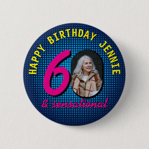 60th Birthday Custom Photo Retro Personalized Button