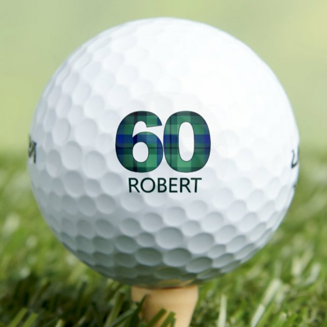 60th Birthday Dad Gift – Blue Green Plaid 60 Years Golf Balls (Creator Uploaded)