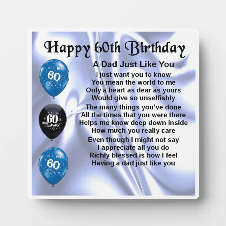 60th Birthday Dad Poem Plaque | Zazzle