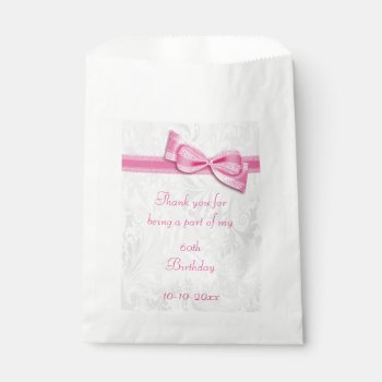 60th Birthday Damask And Faux Bow Favor Bag by Sarah_Designs at Zazzle