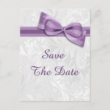 60th Birthday Damask And Faux Bow Save The Date Announcement Postcard by Sarah_Designs at Zazzle