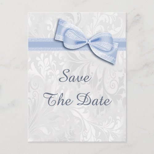 60th Birthday Damask and Faux Bow Save The Date Announcement Postcard