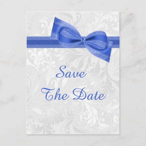 60th Birthday Damask and Faux Bow Save The Date Announcement Postcard