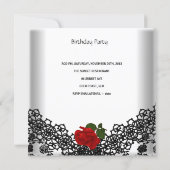 60th Birthday Damask Lace Black White RED Rose Invitation (Back)