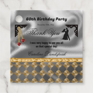 60th Birthday Damask & Red Gems Thank You Favor Tags