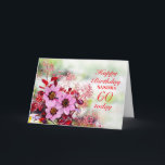 60th Birthday Day Pink Flowers Add A Name Card<br><div class="desc">Add a name to personalize a lovely card. A wonderful 60th birthday card. Pink hellebore flowers,  also known as the christmas rose,  set against a background of red leaves from the cotinus shrub.</div>