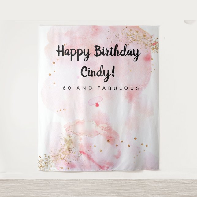 60Th Birthday Decor, Pink And Gold Backdrop (Front)