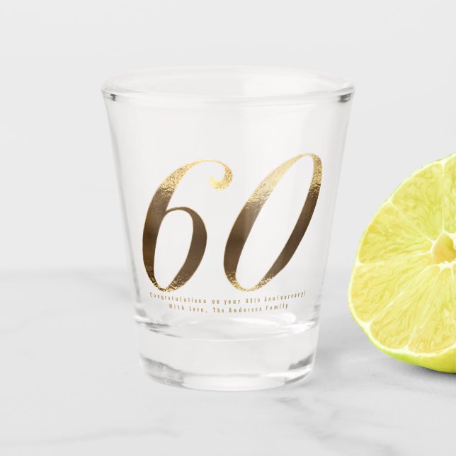 60th Birthday Diamond Wedding Anniversary Shot Glass (Front)