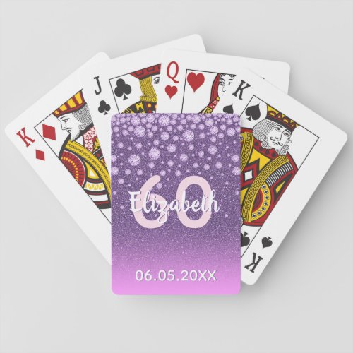 60th birthday diamonds glitter purple pink playing cards