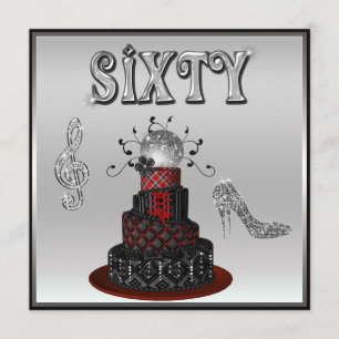 60th Birthday Disco Diva Cake Sparkle High Heels Invitation
