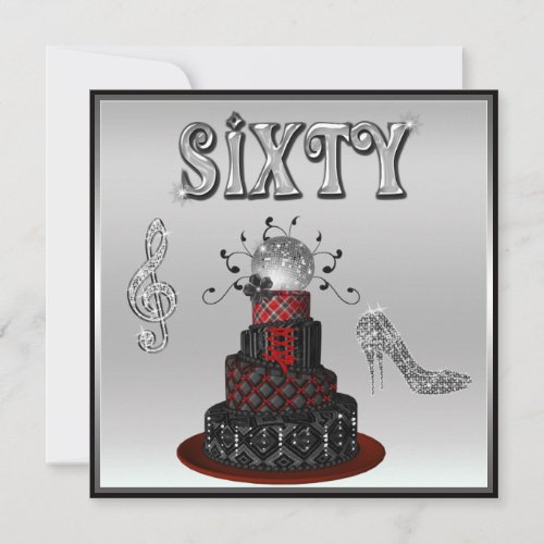 60th Birthday Disco Diva Cake Sparkle High Heels Announcements