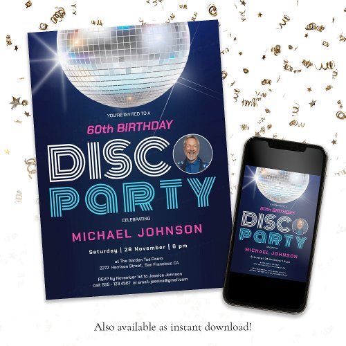 60th Birthday Disco Party Fun Modern Retro Photo  Invitation