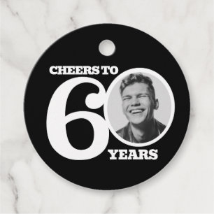 60th Birthday doubled sided photo name white text Favor Tags