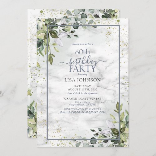 60th Birthday Dusty Blue Eucalyptus Greenery Invitation