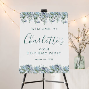 60th Birthday Dusty Blue Floral Welcome Foam Boar Board