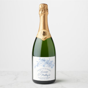 60th Birthday Dusty Blue Rose Floral Sparkling Wine Label