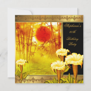 60th Birthday Elegant Asian Gold Yellow Floral 2 Invitation