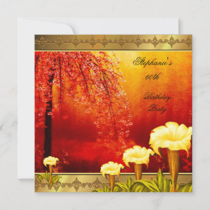 60th Birthday Elegant Asian Gold Yellow Floral 3a Invitation