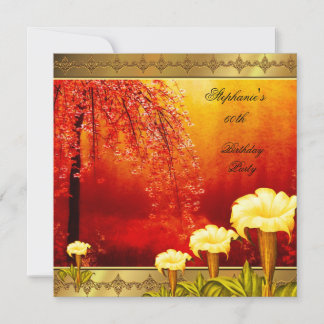 60th Birthday Elegant Asian Gold Yellow Floral 3a Invitation