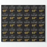 [ Thumbnail: 60th Birthday: Elegant, Black, Faux Gold Look Wrapping Paper ]