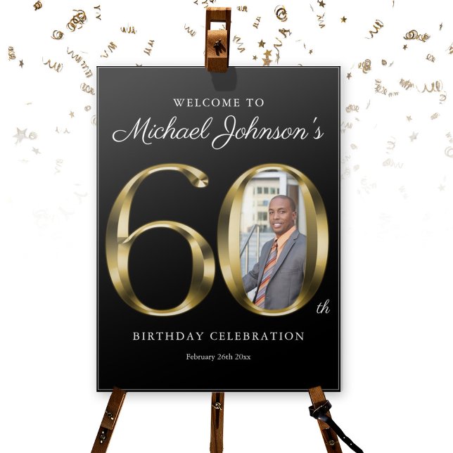 60th Birthday Elegant Black Gold Text Custom Photo Foam Board (60th Birthday Elegant Black Gold Text Custom Photo Foam Board)