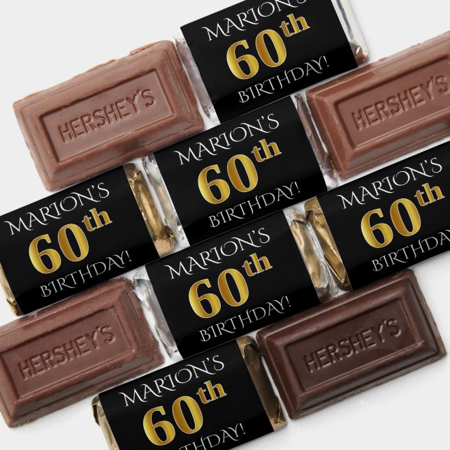60th Birthday — Elegant, Faux Gold Look 60 + Name Hershey's Miniatures (Assorted)