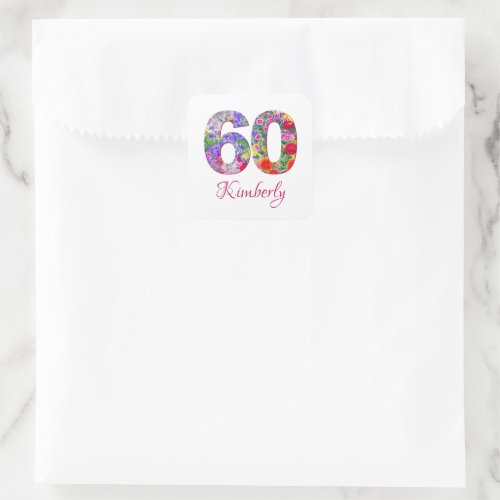 60th birthday elegant floral blossoms stickers