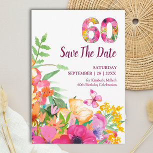 60th Birthday Elegant Floral Garden Butterflies Save The Date