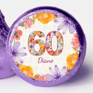 60th Birthday Elegant Floral Purple Chocolates Hershey®'s Kisses®