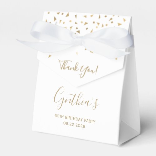 60th Birthday Elegant Gold Confetti White Favor Boxes