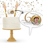 60th Birthday Elegant Gold White Calligraphy Photo Cake Topper