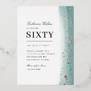 60th Birthday Elegant Green Brush Stroke  Foil Invitation
