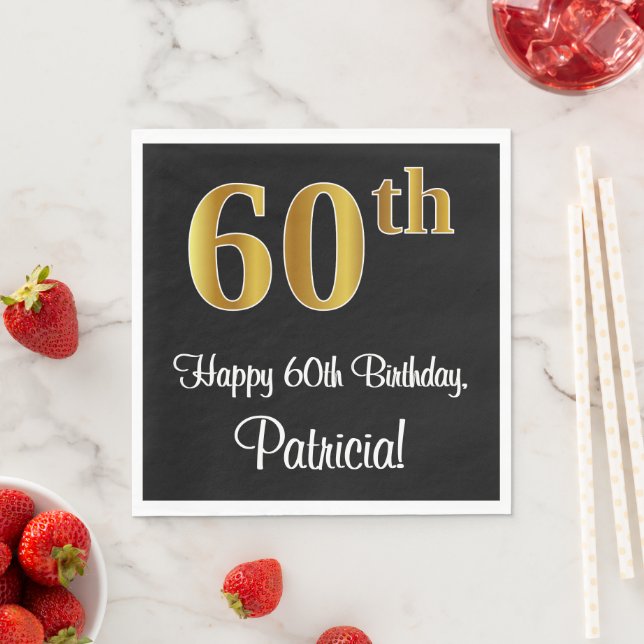 60th Birthday ~ Elegant Luxurious Faux Gold Look # Napkins (Insitu)