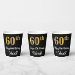 [ Thumbnail: 60th Birthday - Elegant Luxurious Faux Gold Look # Paper Cups ]